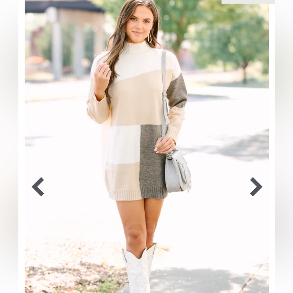 Colorblock Turtleneck Sweater Dress - Picture 2 of 4